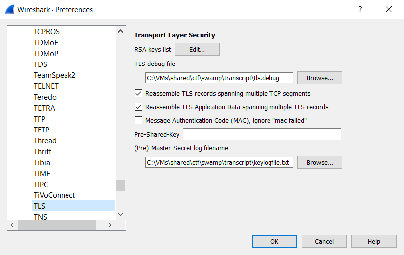 Wireshark TLS Preferences