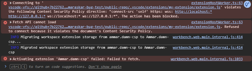 Content security policy violation in local extension