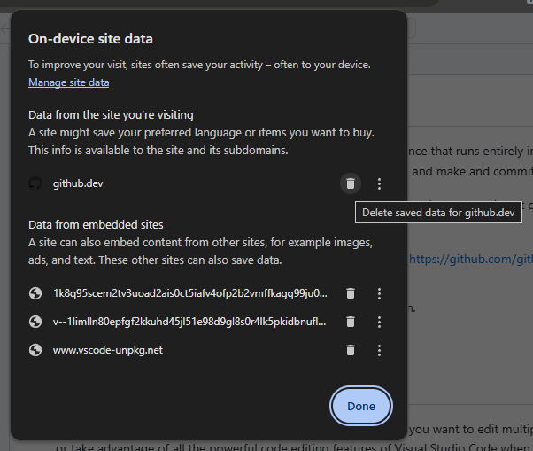 Delete site data in Chrome