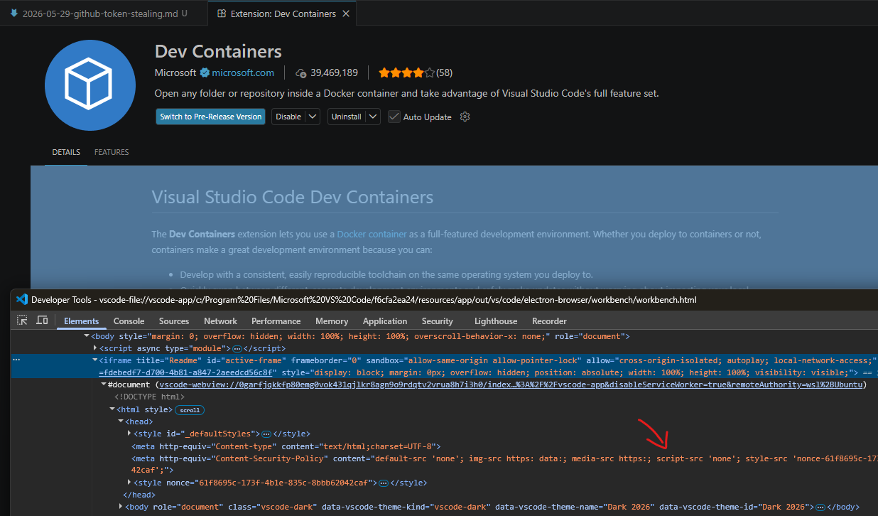 Content security policy in extension view