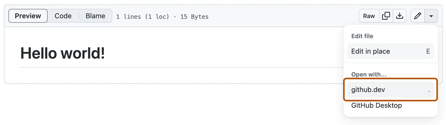 Dropdown option to use github.dev on github file viewer