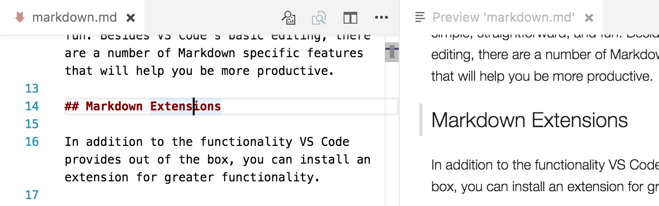 Markdown preview showing corresponding source line