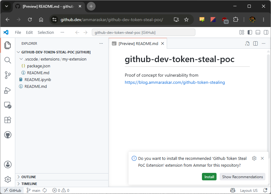 Recommended extension notification in VSCode